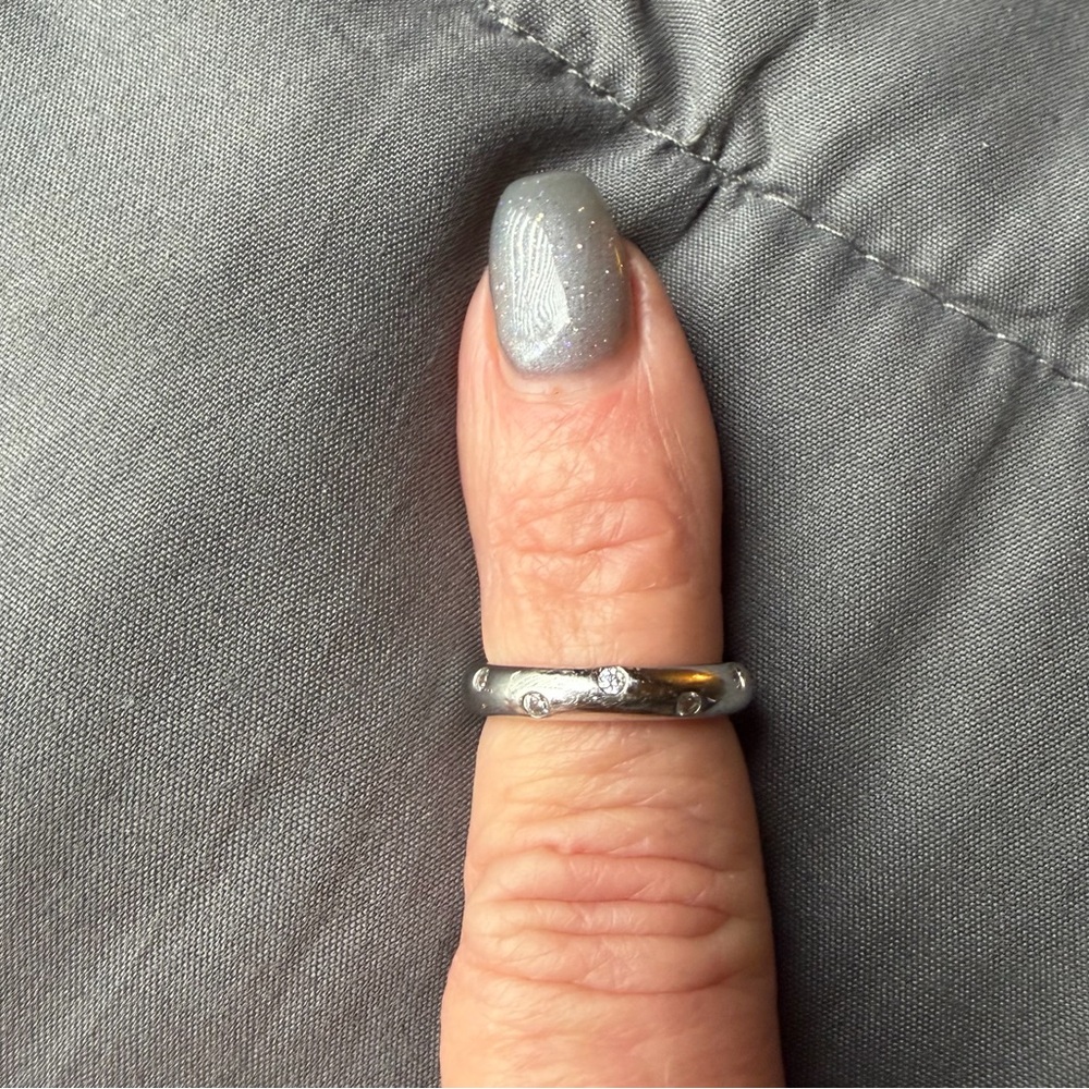 Bezel Set Diamonique Platinum Clad Wedding Band Option